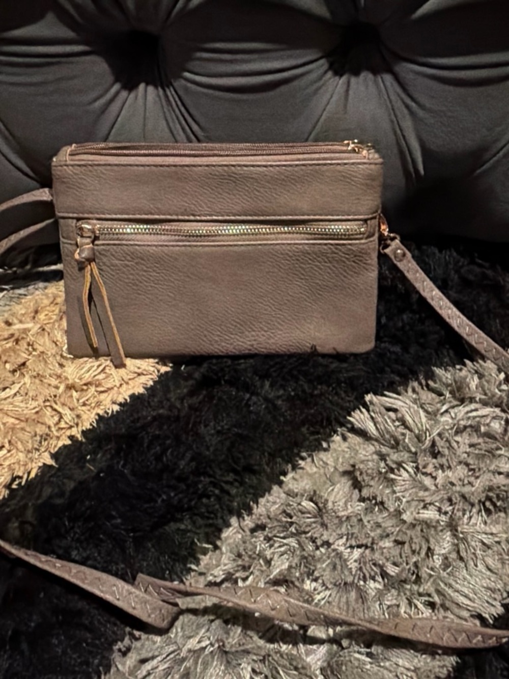 Women's Taupe Crossbody Bag with Zip Pocket